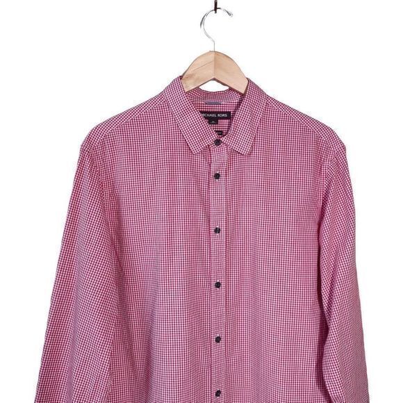 Michael Kors Red Gingham Tailored/Classic Fit Long Sleeve Button Down Size XL - Picture 3 of 9
